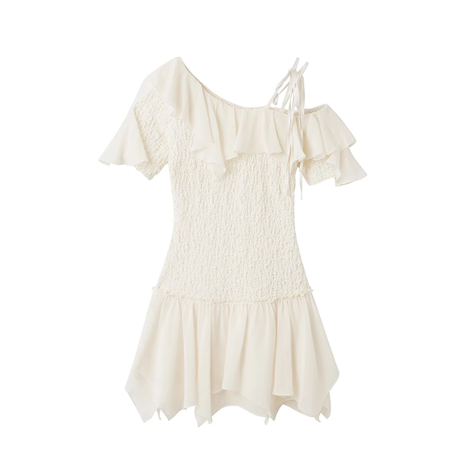 Chinese Clothing Cest Nous Update Off Shoulder Knitted Chiffon Wave Dress MISSTT