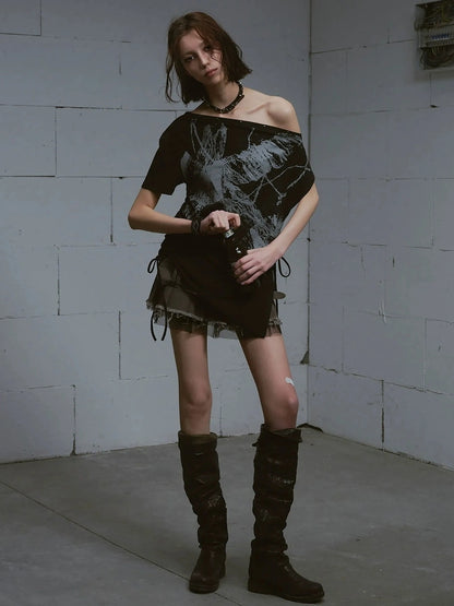 Chinese Clothing Cest Nous Update Oversize Off Shoulder Printed Tencel Tee