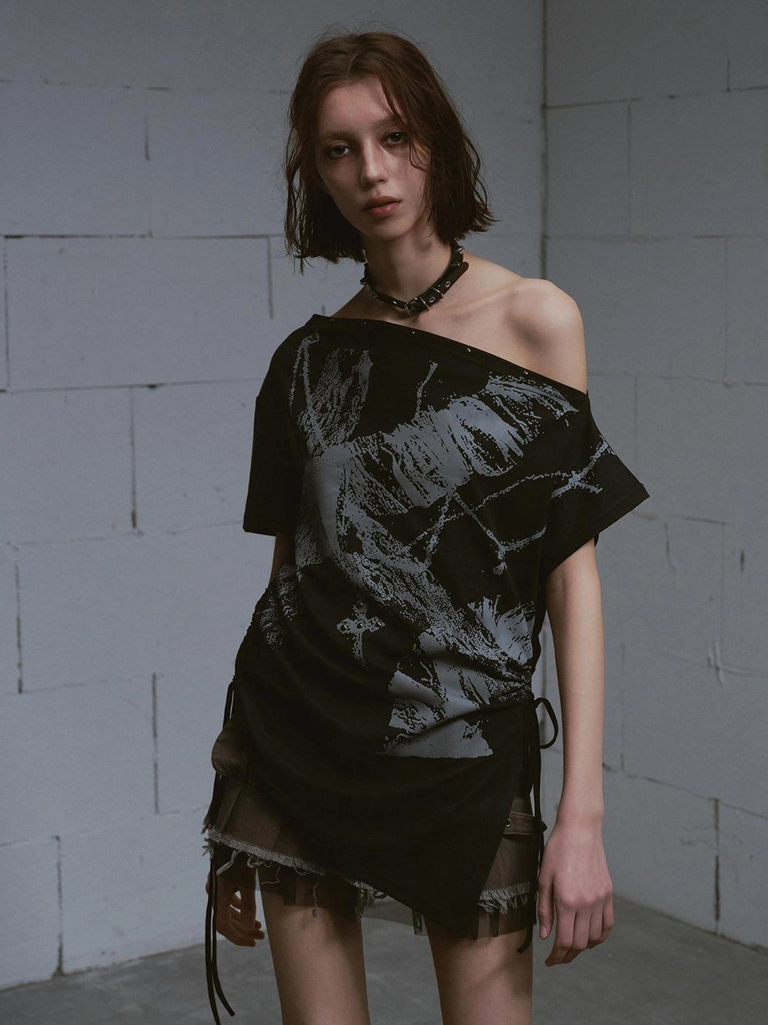 Chinese Clothing Cest Nous Update Oversize Off Shoulder Printed Tencel Tee