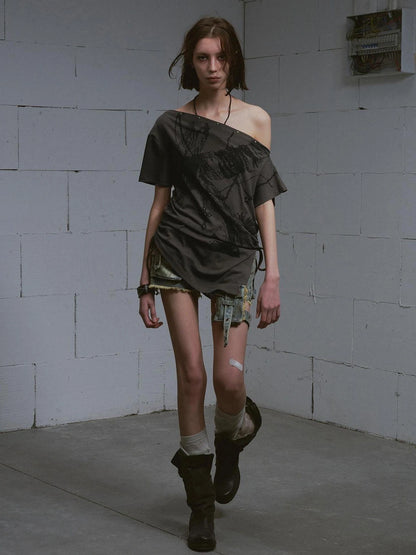 Chinese Clothing Cest Nous Update Oversize Off Shoulder Printed Tencel Tee