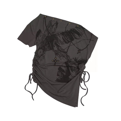 Chinese Clothing Cest Nous Update Oversize Off Shoulder Printed Tencel Tee MISSTT