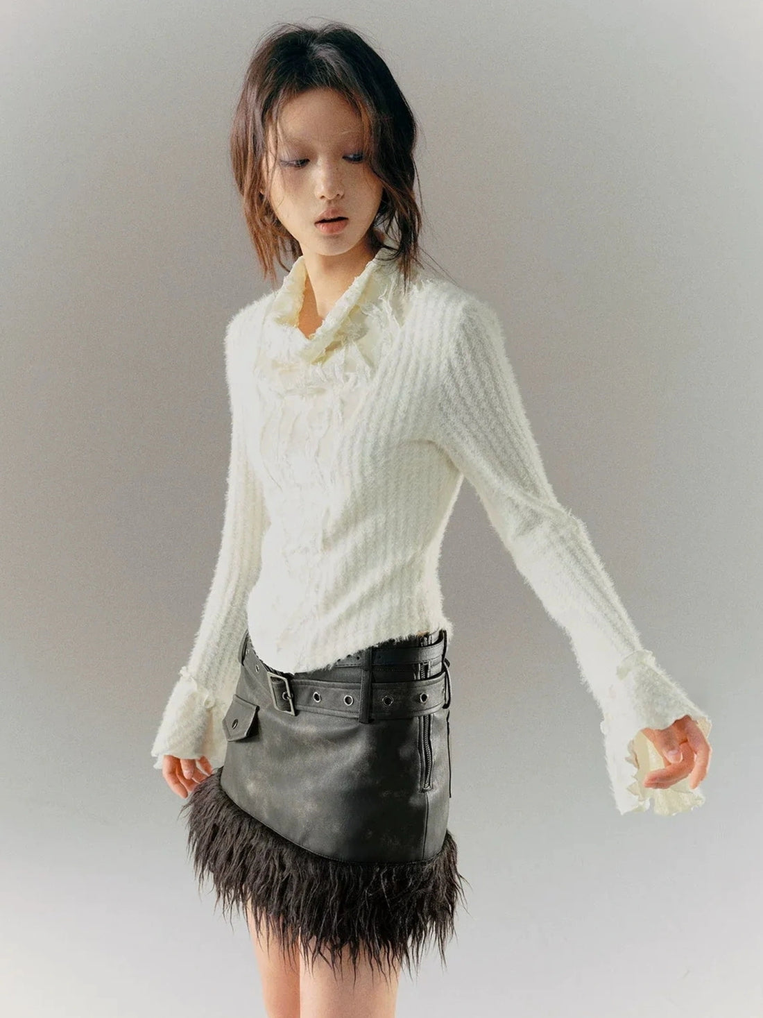 Chinese Clothing Cest Nous Update Punk Distressed Leather Paneled Mini Skirt