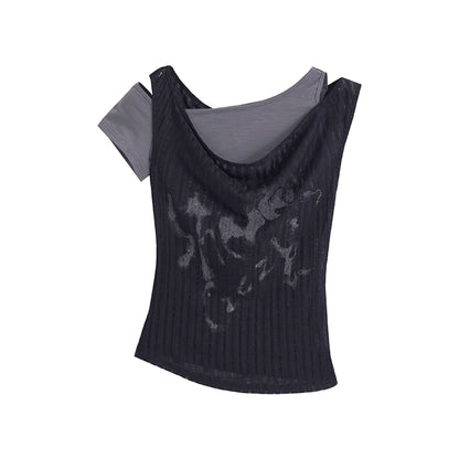 Chinese Clothing Cest Nous Update Punk Graffiti Asymmetric Tee V-neck T-shirt Long Sleeve MISSTT