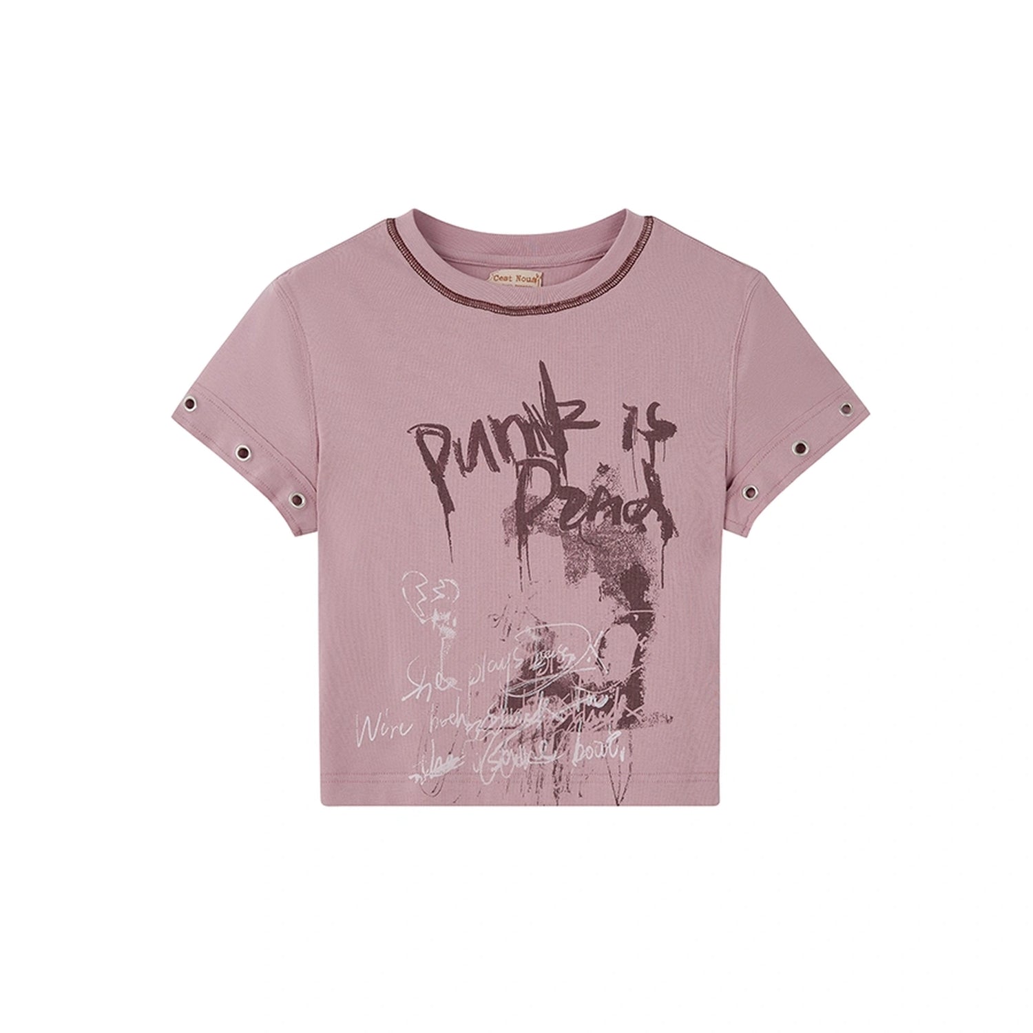 Chinese Clothing Cest Nous Update Punk Graffiti Cropped Tee V-neck T-shirt Long Sleeve MISSTT