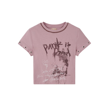 Chinese Clothing Cest Nous Update Punk Graffiti Cropped Tee V-neck T-shirt Long Sleeve MISSTT
