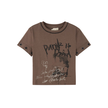 Chinese Clothing Cest Nous Update Punk Graffiti Cropped Tee V-neck T-shirt Long Sleeve MISSTT