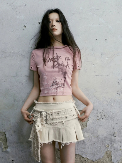 Chinese Clothing Cest Nous Update Punk Graffiti Cropped Tee V-neck T-shirt Long Sleeve