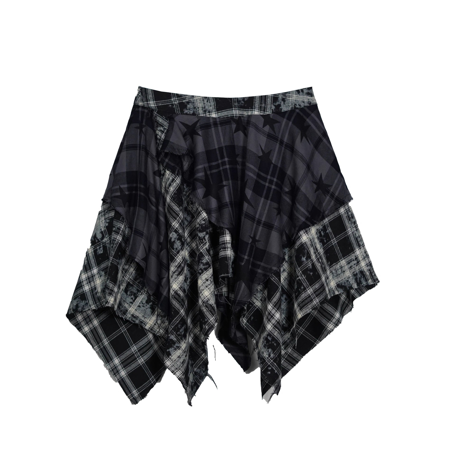 Chinese Clothing Cest Nous Update Punk Grunge Frayed Checkerboard Midi Skirt With Detachable Belt MISSTT