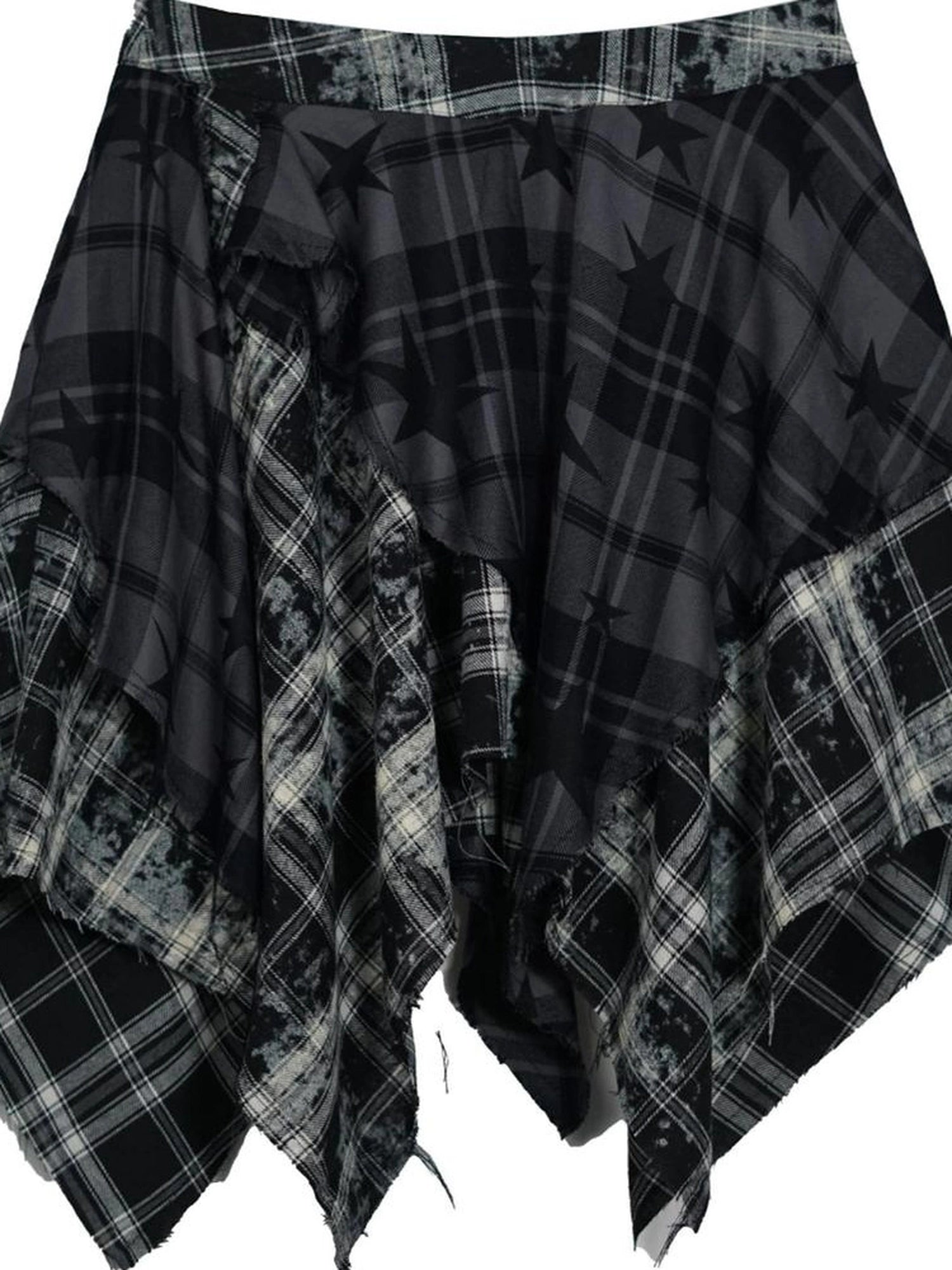 Chinese Clothing Cest Nous Update Punk Grunge Frayed Checkerboard Midi Skirt With Detachable Belt