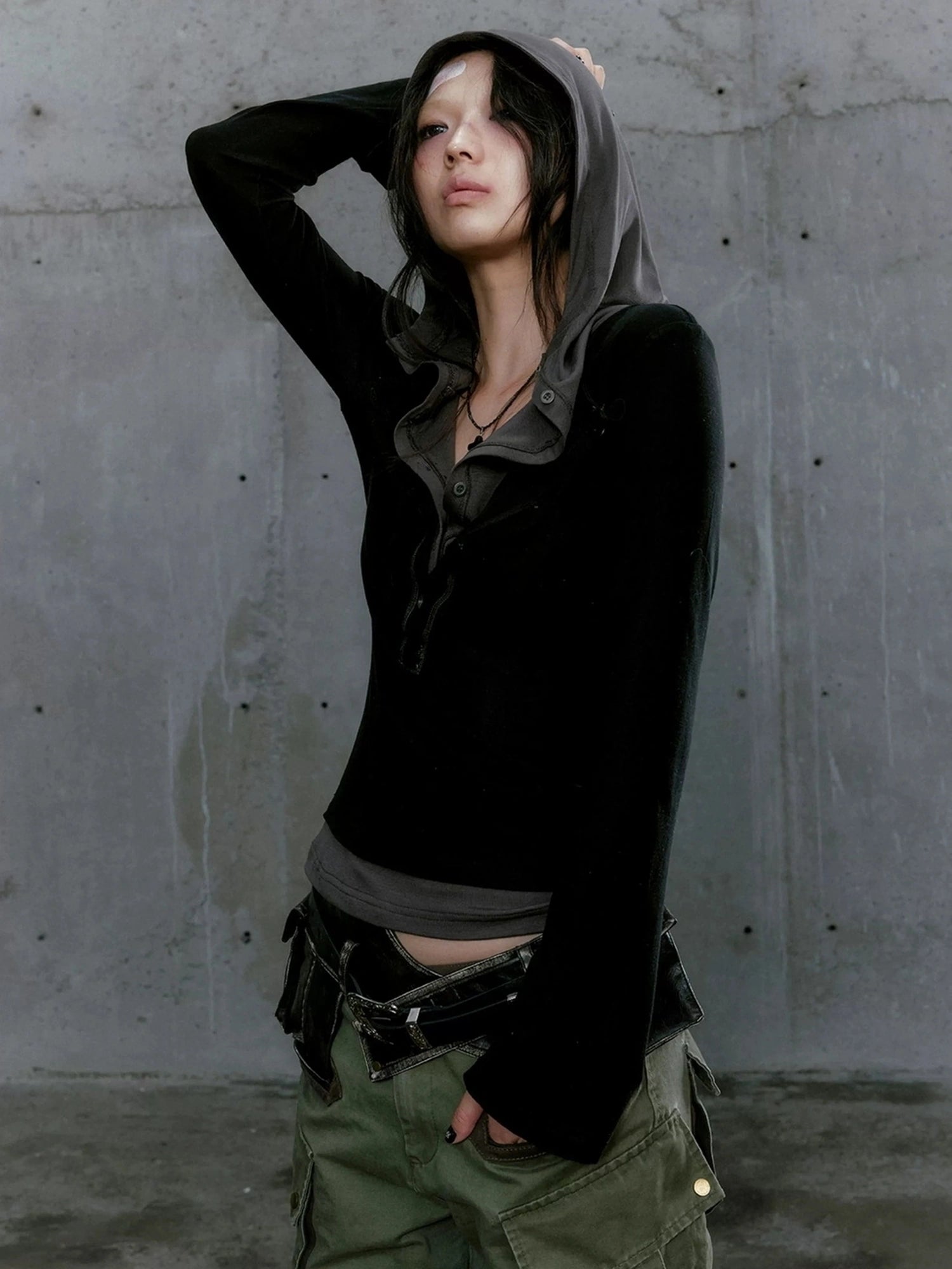 Chinese Clothing Cest Nous Update Punk Patchwork Layered Hoodie