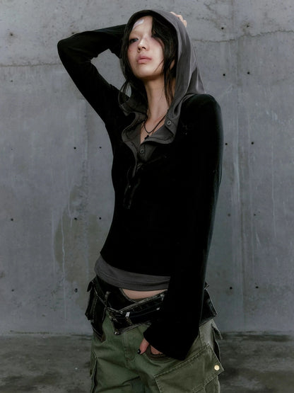 Chinese Clothing Cest Nous Update Punk Patchwork Layered Hoodie