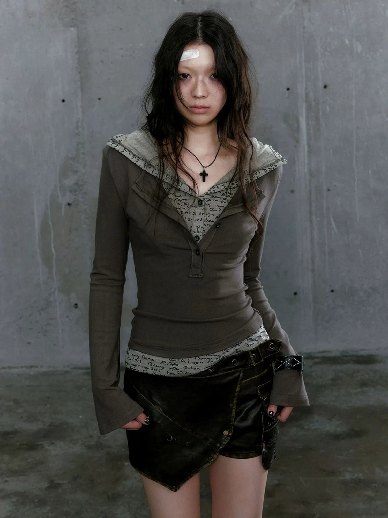 Chinese Clothing Cest Nous Update Punk Patchwork Layered Hoodie
