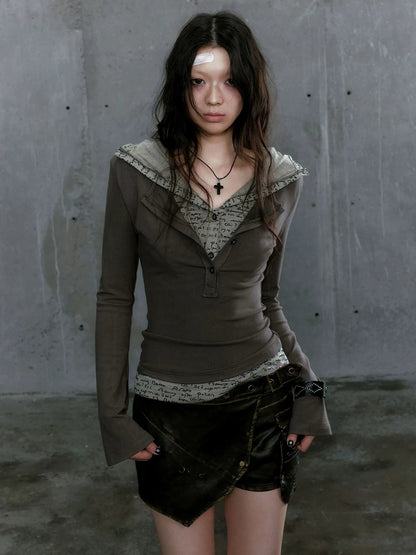 Chinese Clothing Cest Nous Update Punk Patchwork Layered Hoodie