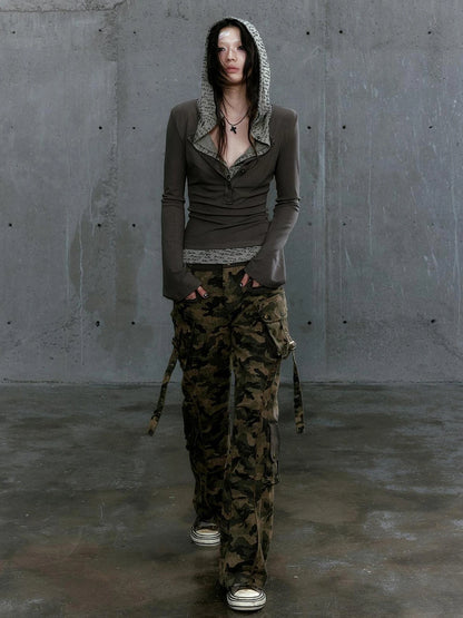 Chinese Clothing Cest Nous Update Punk Patchwork Layered Hoodie