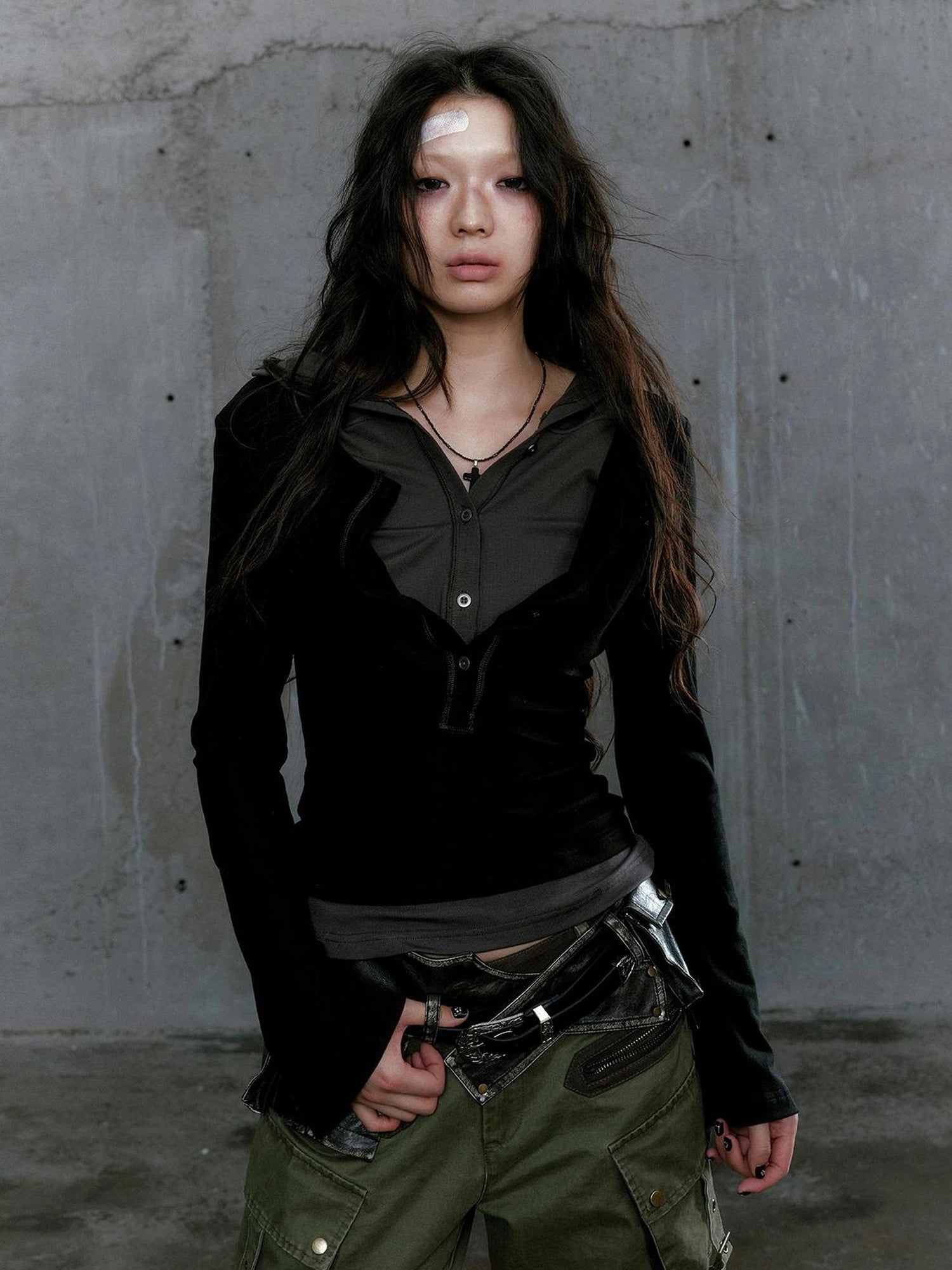 Chinese Clothing Cest Nous Update Punk Patchwork Layered Hoodie
