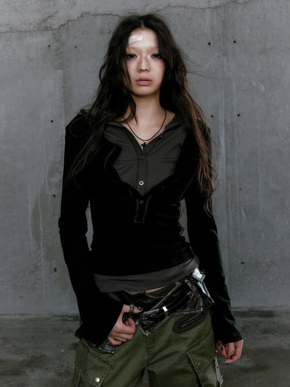 Chinese Clothing Cest Nous Update Punk Patchwork Layered Hoodie