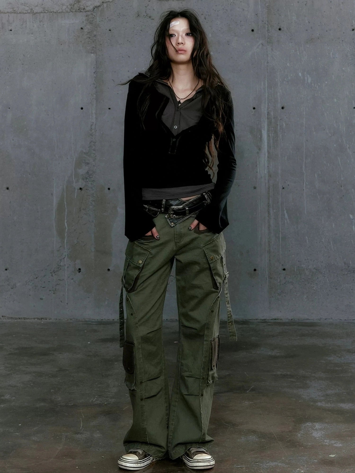 Chinese Clothing Cest Nous Update Punk Patchwork Layered Hoodie