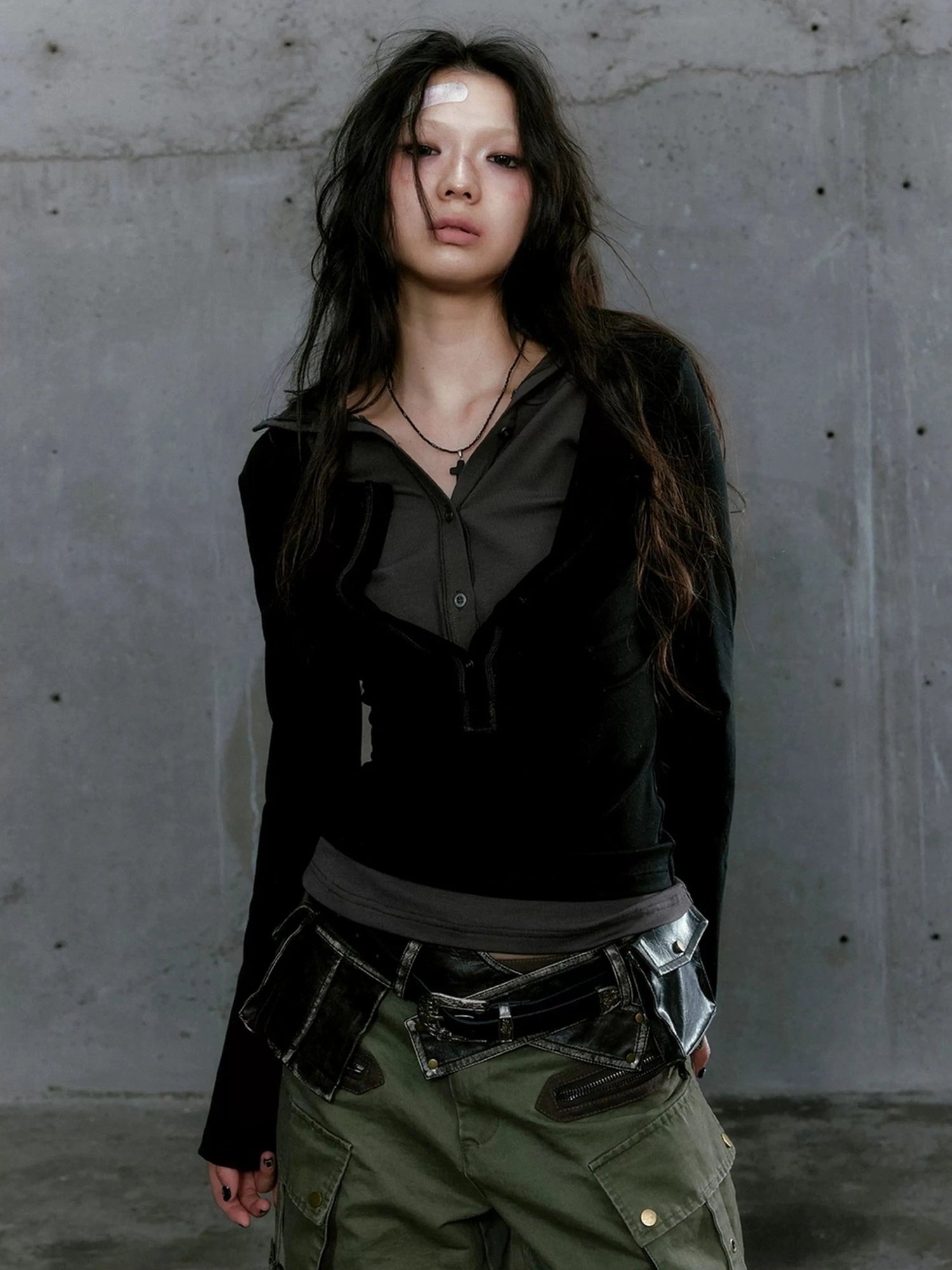 Chinese Clothing Cest Nous Update Punk Patchwork Layered Hoodie