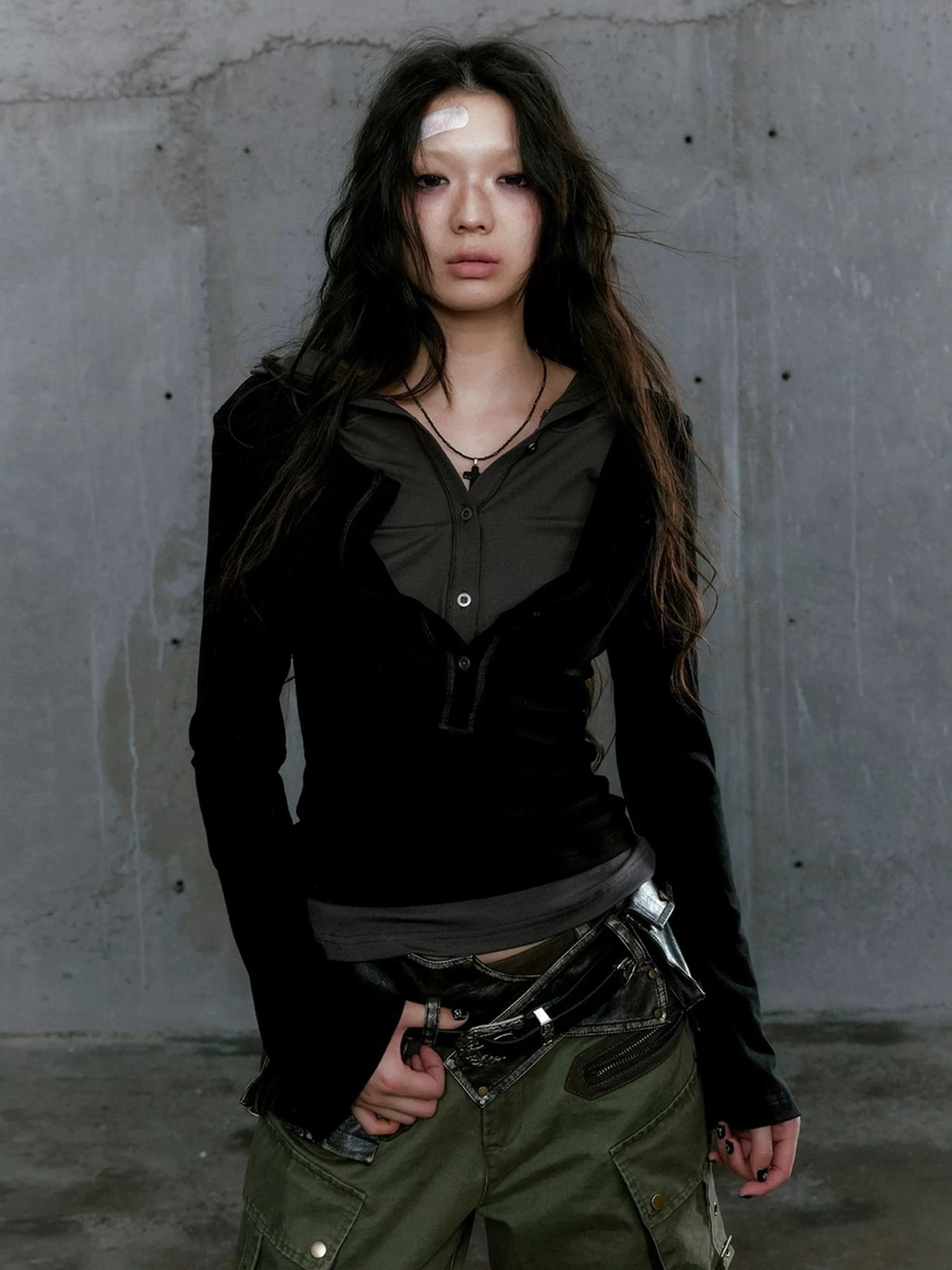 Chinese Clothing Cest Nous Update Punk Patchwork Layered Hoodie