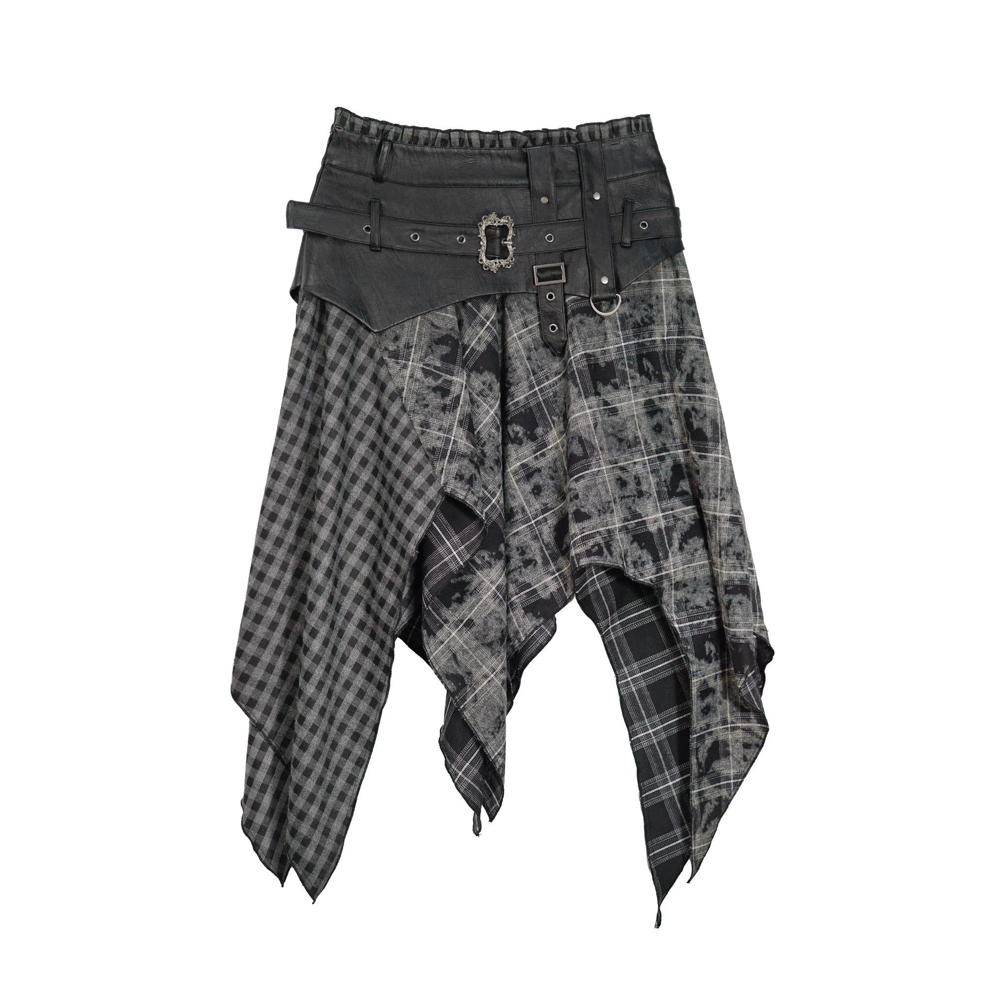 Chinese Clothing Cest Nous Update Punk Patchwork Velvet Skirt With Asymmetric Plaid Hem MISSTT