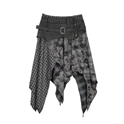 Chinese Clothing Cest Nous Update Punk Patchwork Velvet Skirt With Asymmetric Plaid Hem MISSTT