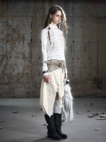 Chinese Clothing Cest Nous Update Punk Patchwork Velvet Skirt With Asymmetric Plaid Hem