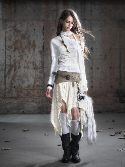 Chinese Clothing Cest Nous Update Punk Patchwork Velvet Skirt With Asymmetric Plaid Hem