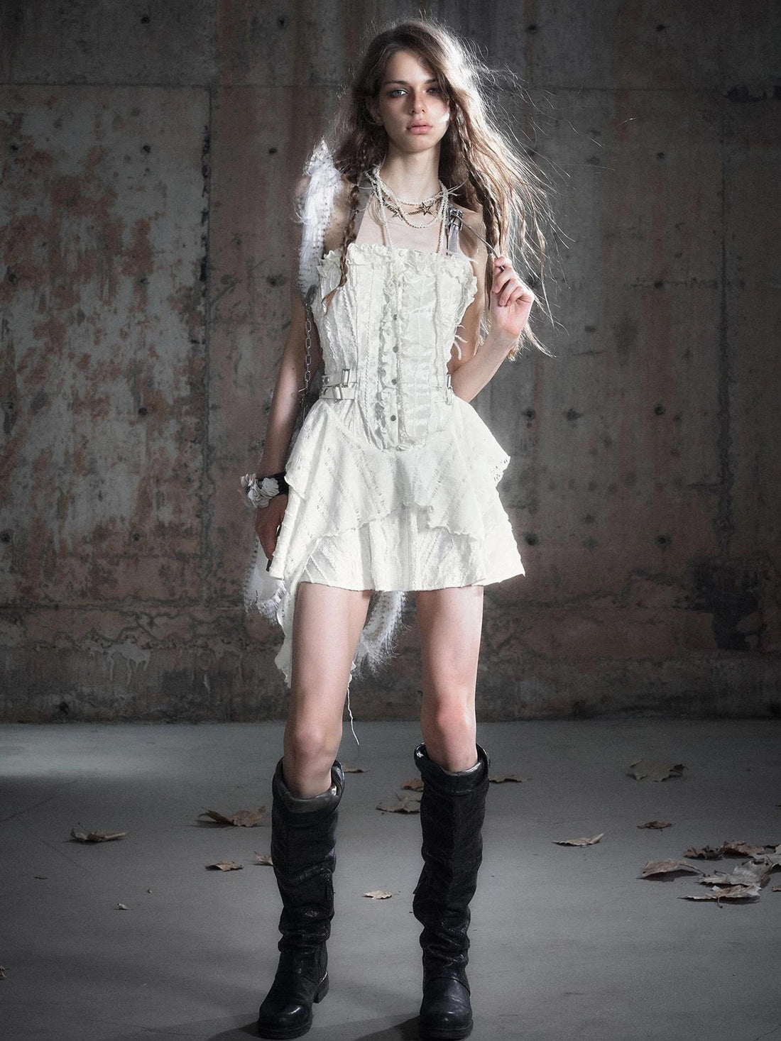 Chinese Clothing Cest Nous Update Punk Plaid Velvet Slip V-neck Dress