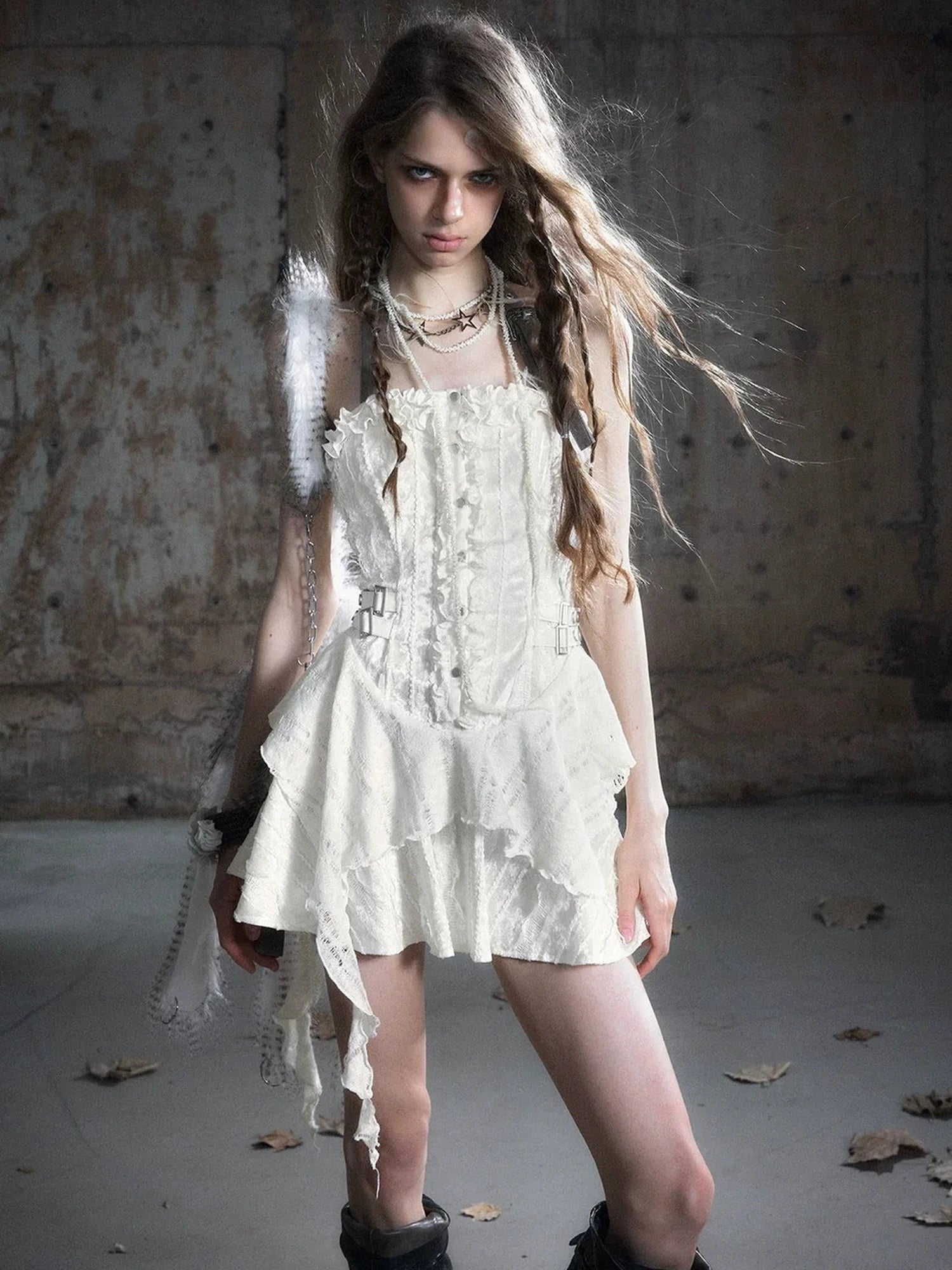 Chinese Clothing Cest Nous Update Punk Plaid Velvet Slip V-neck Dress