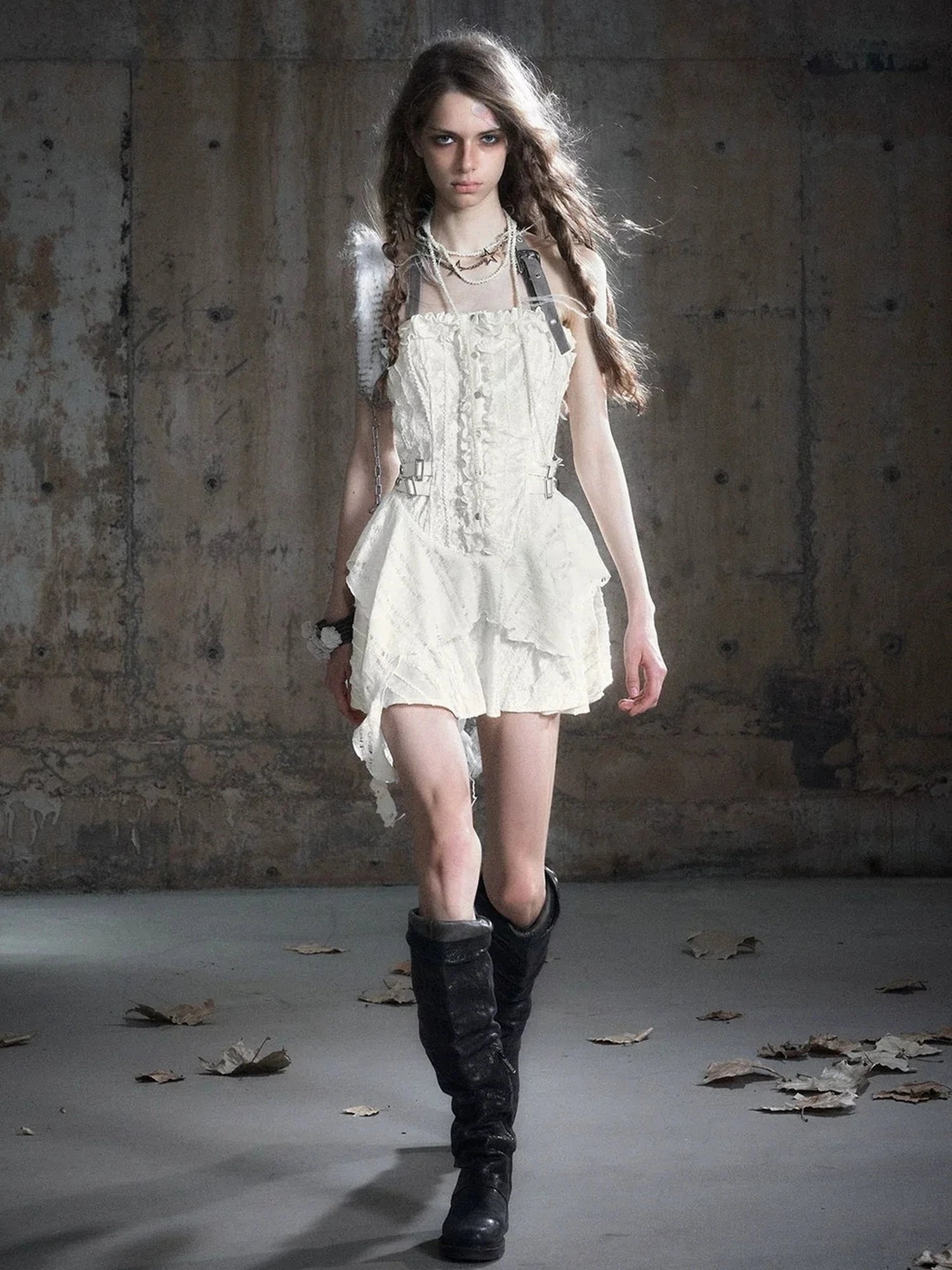 Chinese Clothing Cest Nous Update Punk Plaid Velvet Slip V-neck Dress