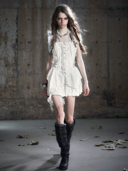 Chinese Clothing Cest Nous Update Punk Plaid Velvet Slip V-neck Dress