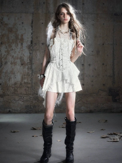 Chinese Clothing Cest Nous Update Punk Plaid Velvet Slip V-neck Dress