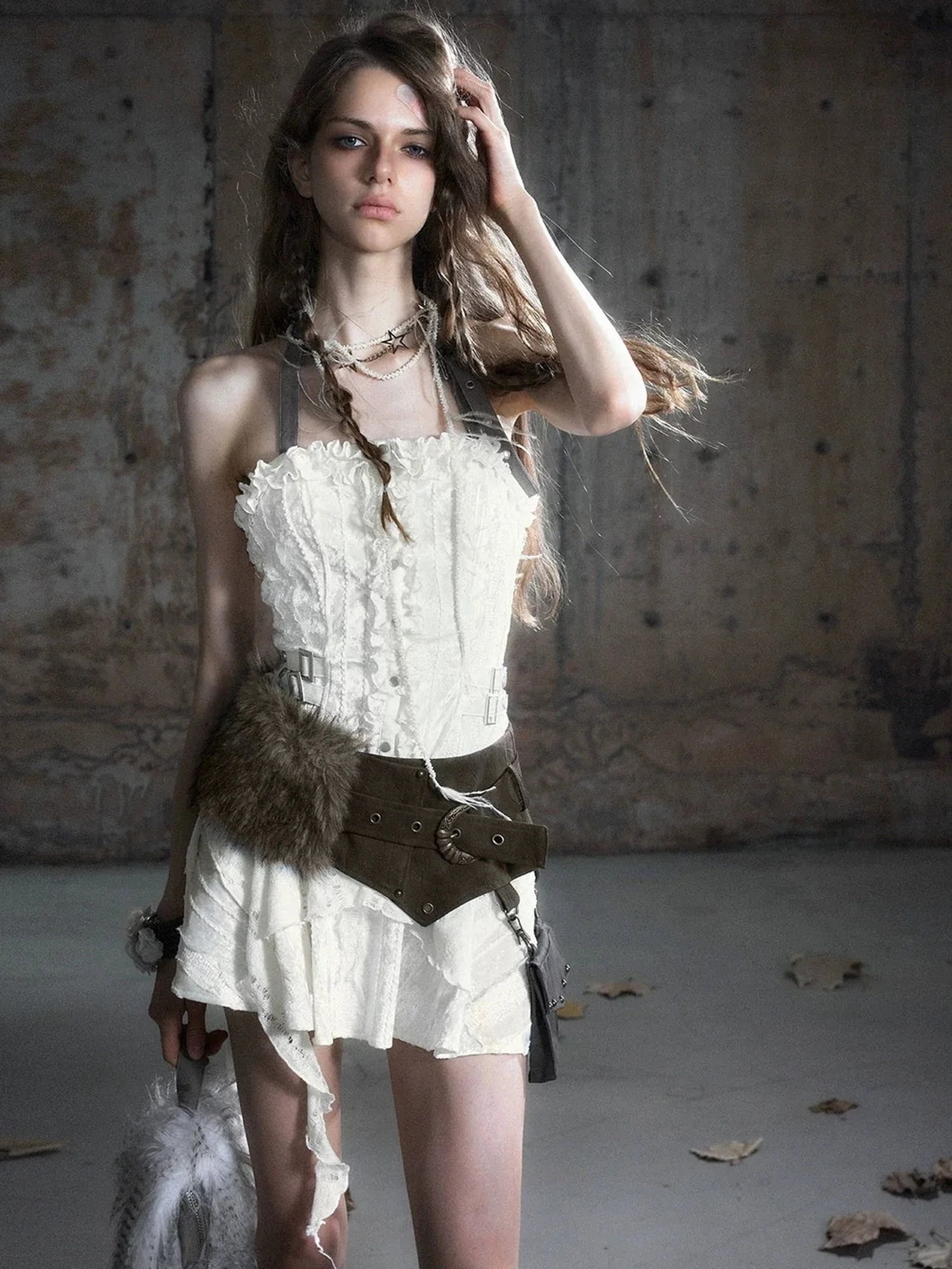 Chinese Clothing Cest Nous Update Punk Plaid Velvet Slip V-neck Dress