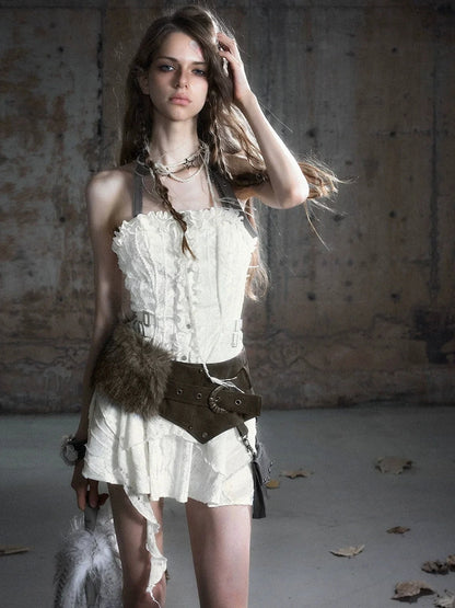Chinese Clothing Cest Nous Update Punk Plaid Velvet Slip V-neck Dress