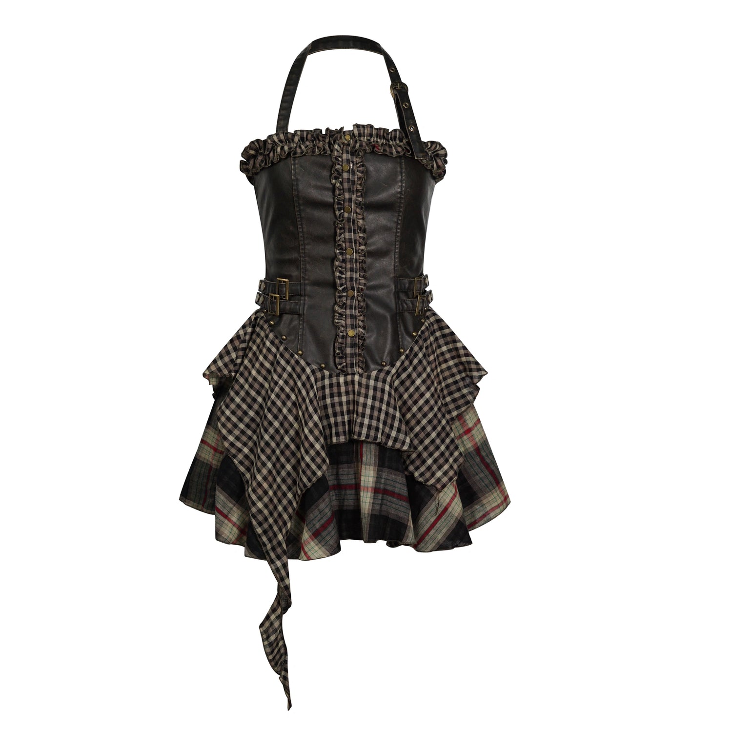 Chinese Clothing Cest Nous Update Punk Plaid Velvet Slip V-neck Dress MISSTT