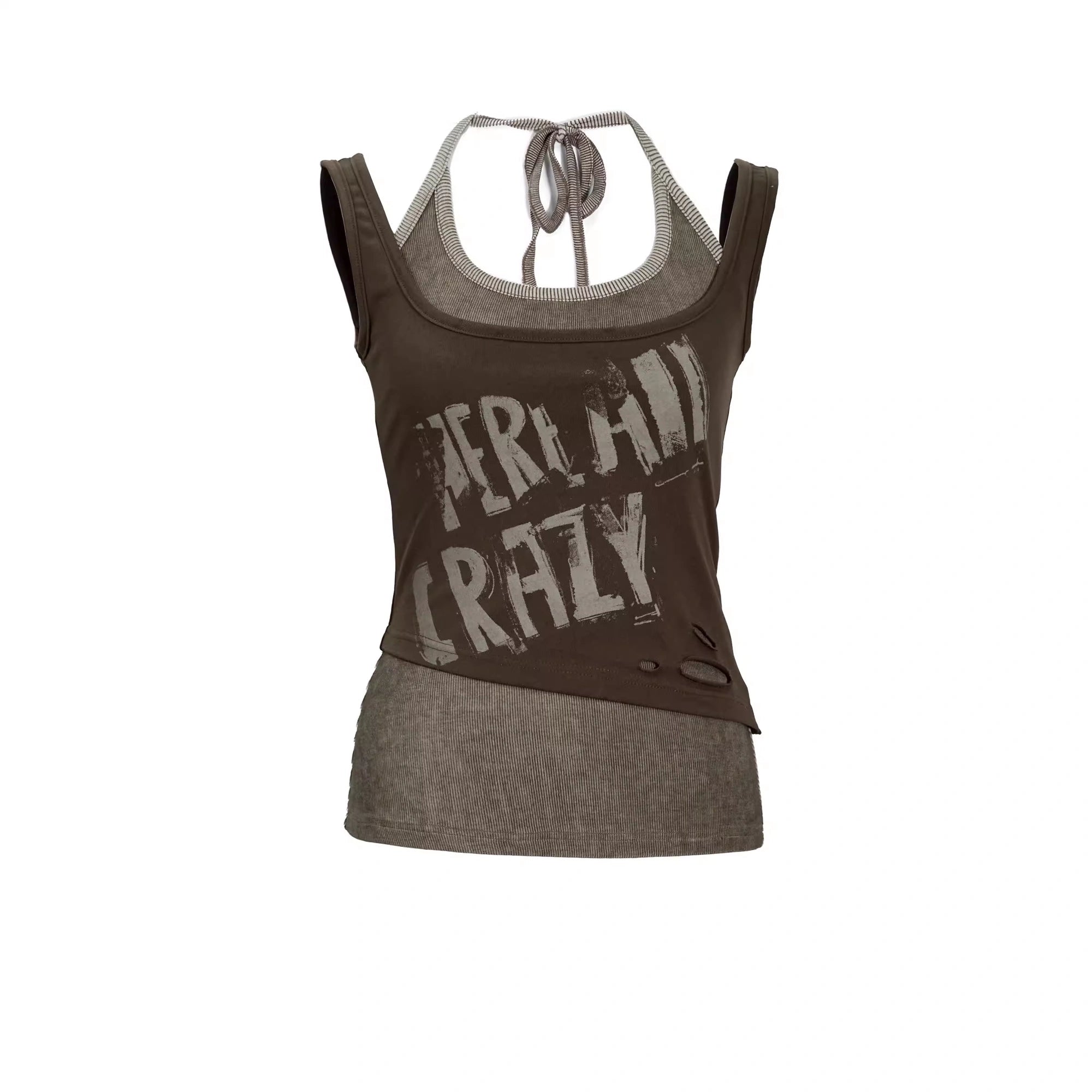 Chinese Clothing Cest Nous Update Punk Print Layered Camisole V-neck T-shirt Long Sleeve MISSTT