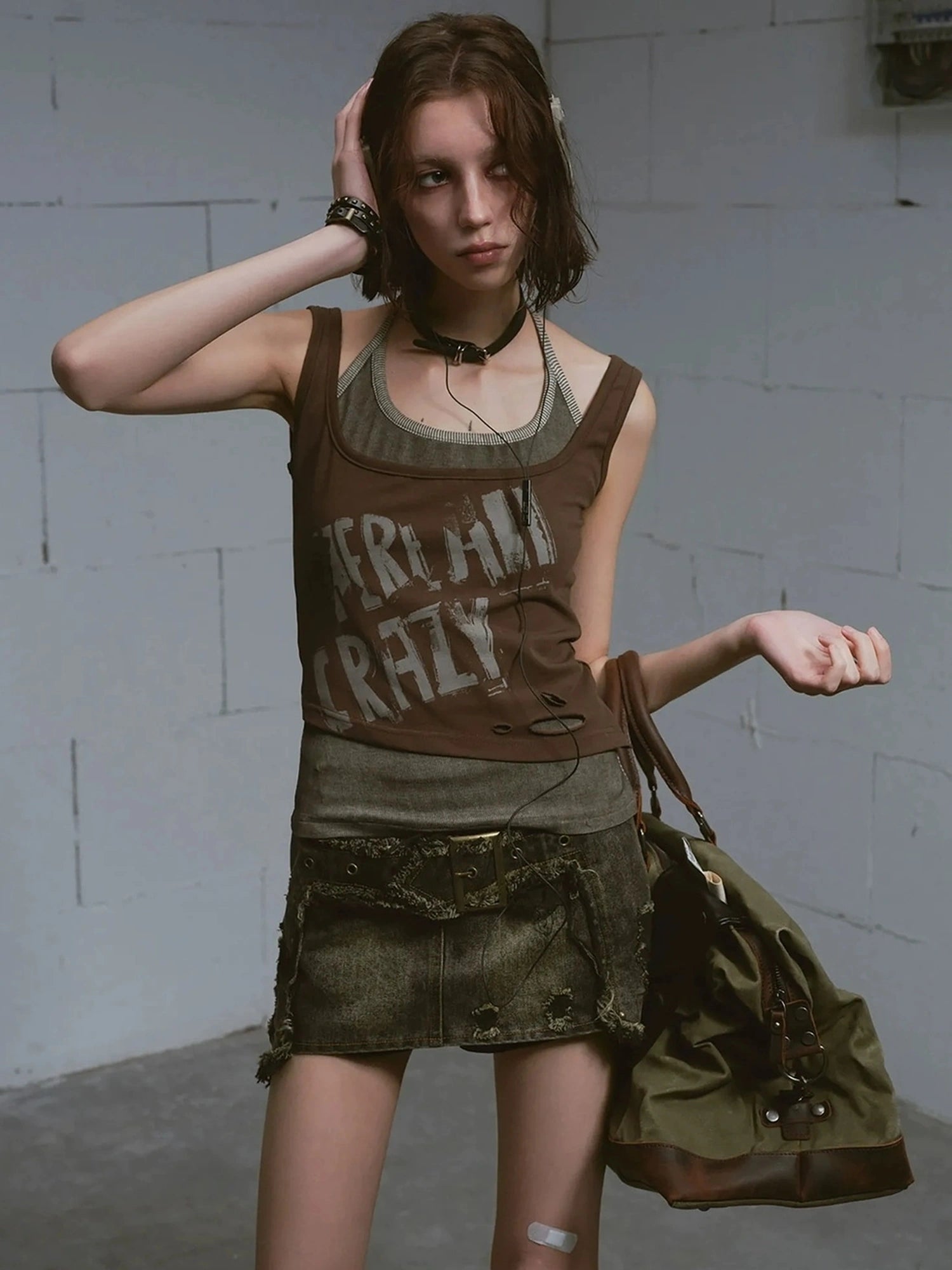 Chinese Clothing Cest Nous Update Punk Print Layered Camisole V-neck T-shirt Long Sleeve