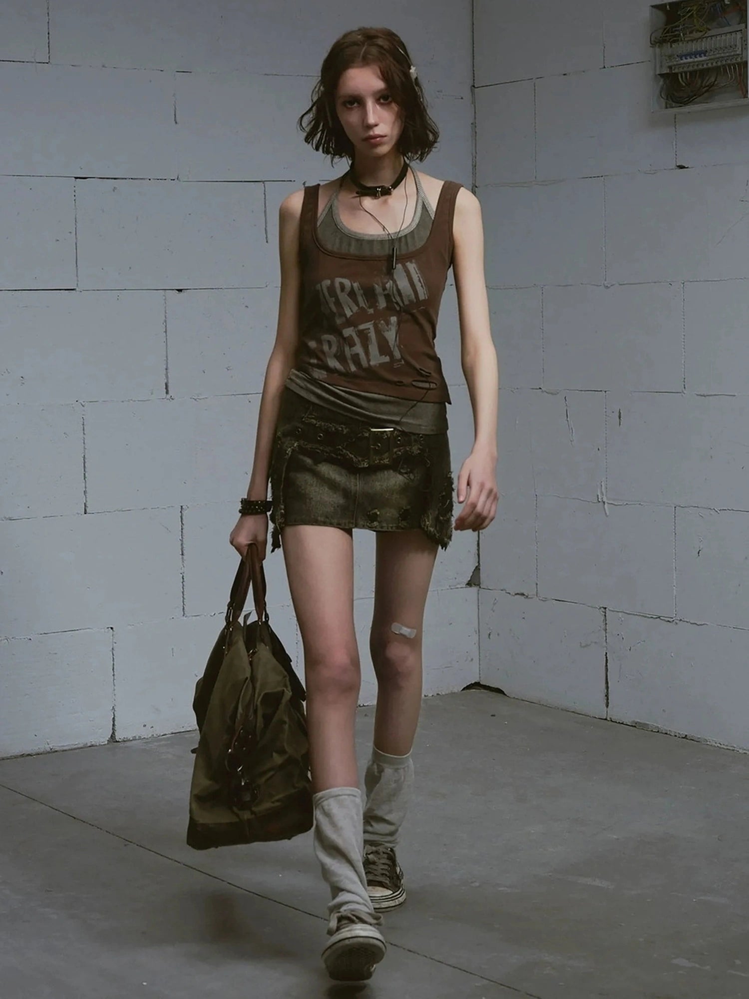 Chinese Clothing Cest Nous Update Punk Print Layered Camisole V-neck T-shirt Long Sleeve