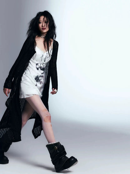 Chinese Clothing Cest Nous Update Punk Print Satin Slip Dress With Lace