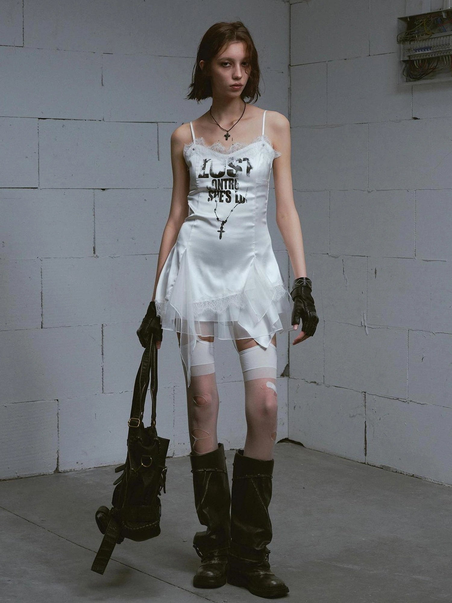 Chinese Clothing Cest Nous Update Punk Romantic Chain Print Slip Dress