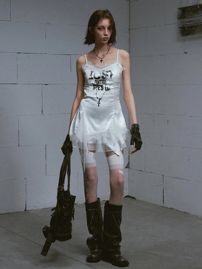 Chinese Clothing Cest Nous Update Punk Romantic Chain Print Slip Dress