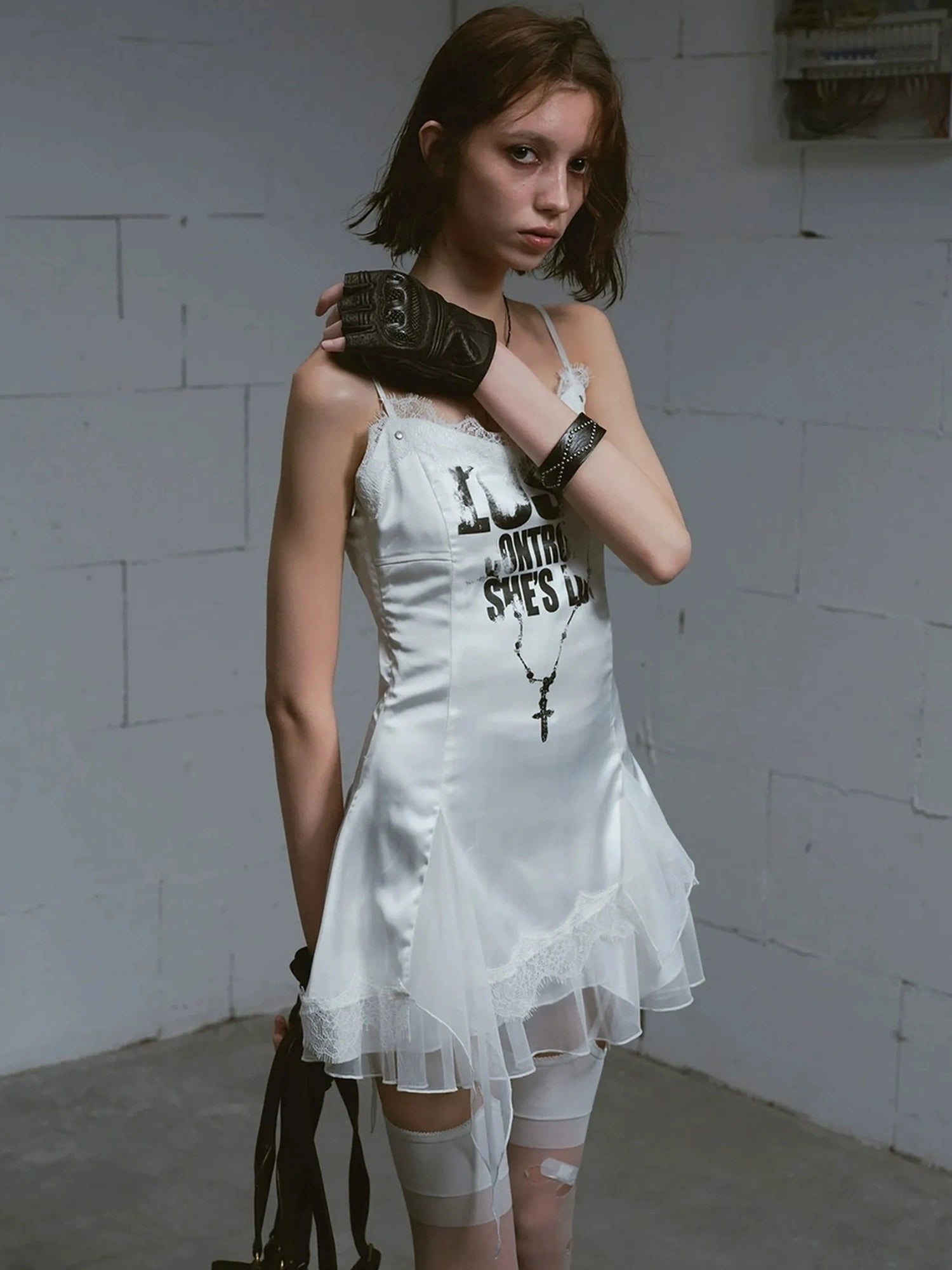 Chinese Clothing Cest Nous Update Punk Romantic Chain Print Slip Dress