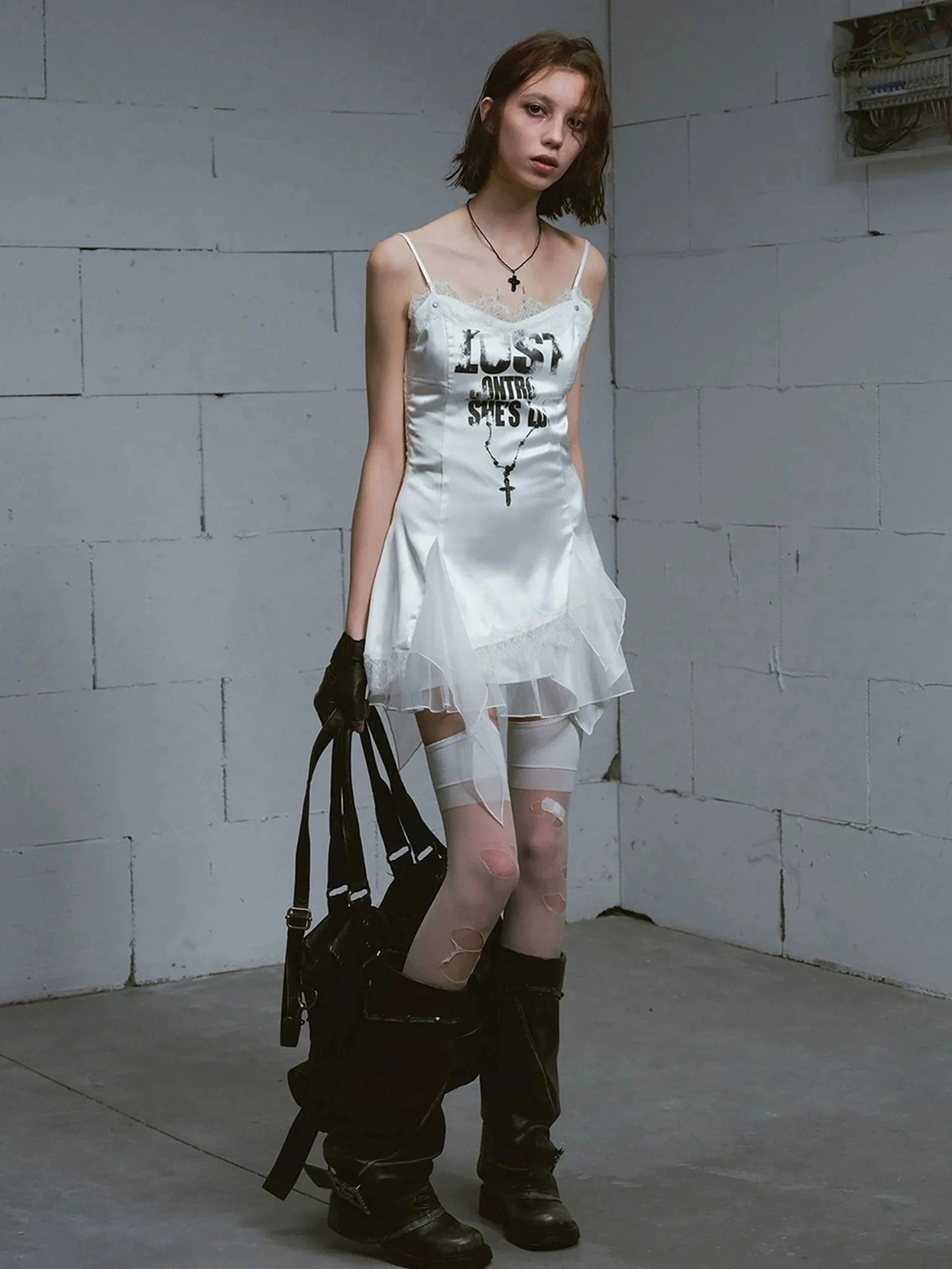 Chinese Clothing Cest Nous Update Punk Romantic Chain Print Slip Dress