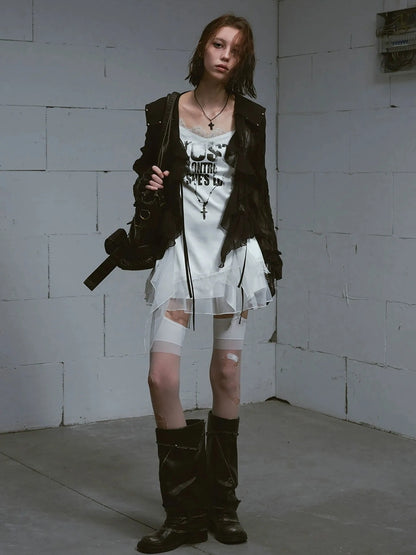 Chinese Clothing Cest Nous Update Punk Romantic Chain Print Slip Dress