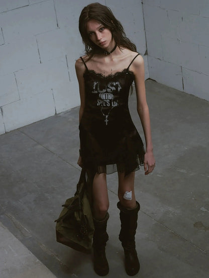 Chinese Clothing Cest Nous Update Punk Romantic Chain Print Slip Dress