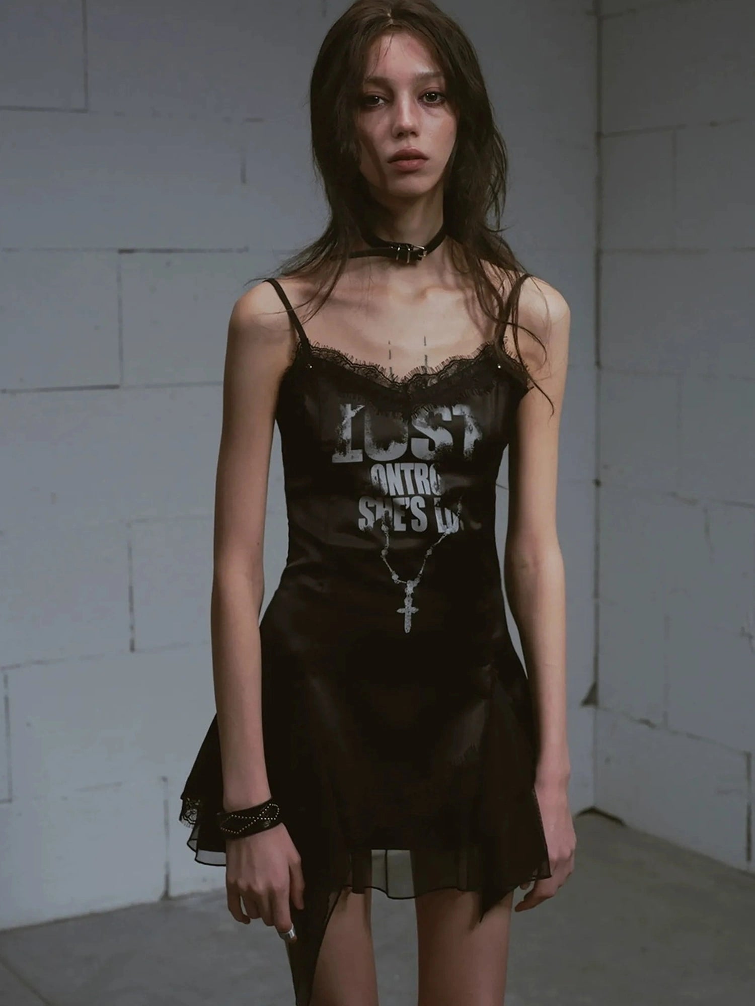 Chinese Clothing Cest Nous Update Punk Romantic Chain Print Slip Dress