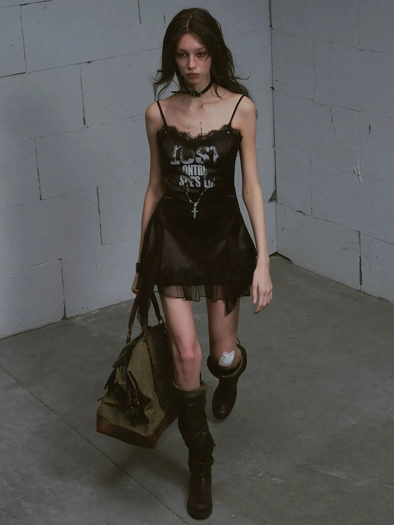 Chinese Clothing Cest Nous Update Punk Romantic Chain Print Slip Dress