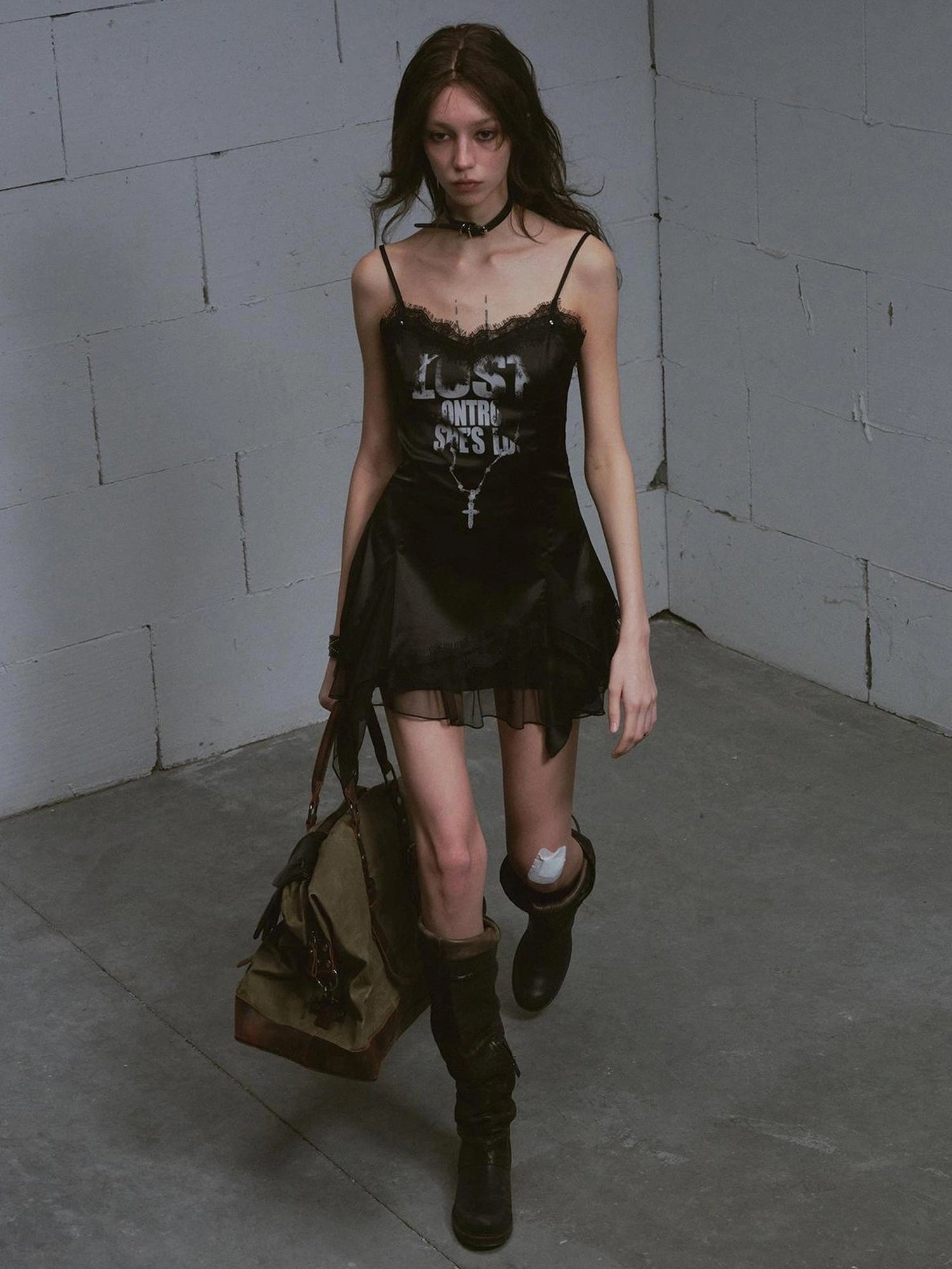 Chinese Clothing Cest Nous Update Punk Romantic Chain Print Slip Dress