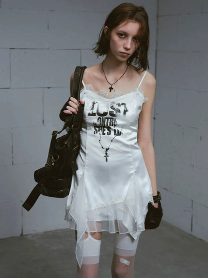 Chinese Clothing Cest Nous Update Punk Romantic Chain Print Slip Dress