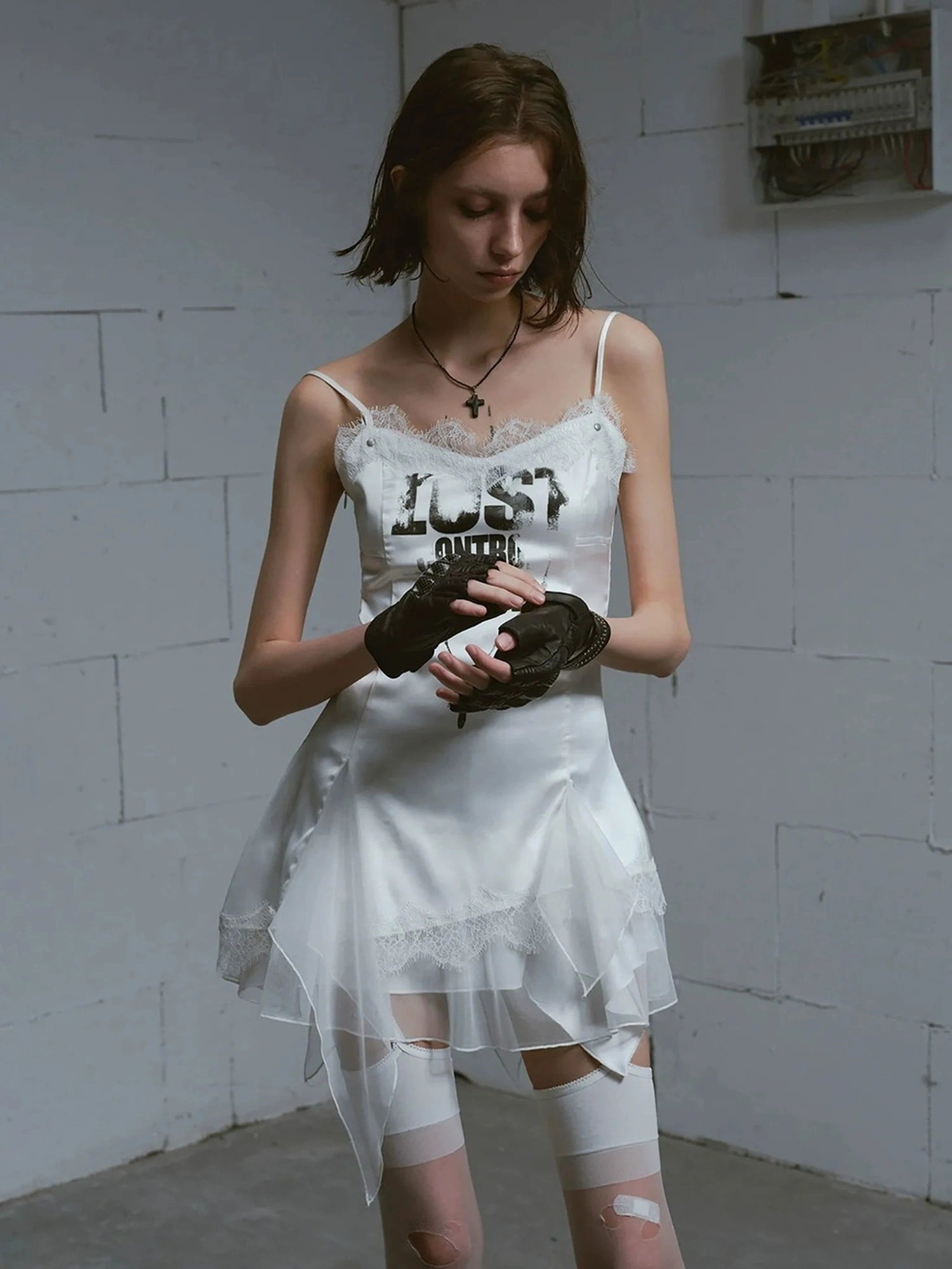 Chinese Clothing Cest Nous Update Punk Romantic Chain Print Slip Dress